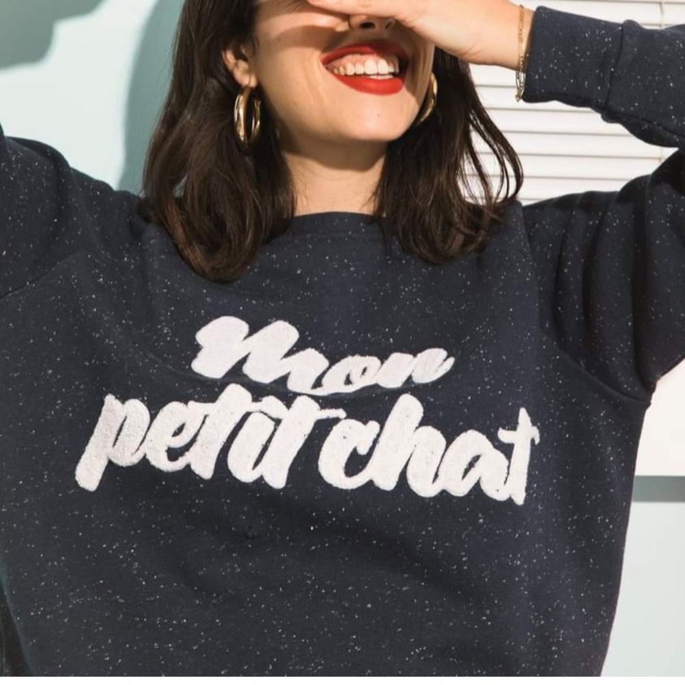 MAKE MY LEMONDAE “Mon Petit Chat” Pullover Cropped Sweatshirt Exclusive Small